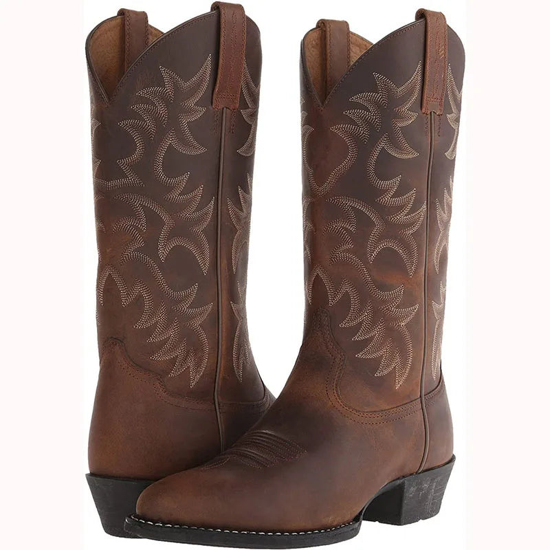 Men Boot 2026 Mid Calf Western Cowboy Motorcycle Boots Male Autumn Outdoor PU Leather Totem Med Heel Fashion Designed Men Boots