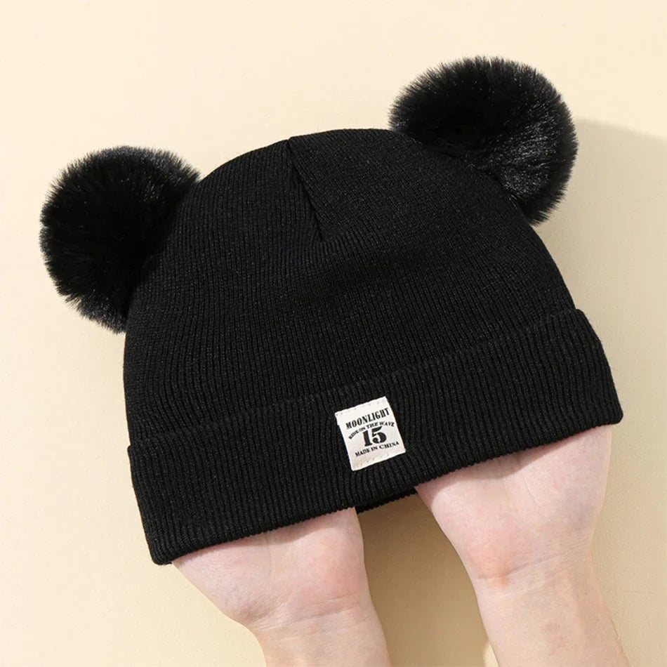 Winter Baby Hats Warm Knitted Kids Hats with Pom Newborn Beanie Hat Solid Color Children Hat for Boys Girls Babies Accessories