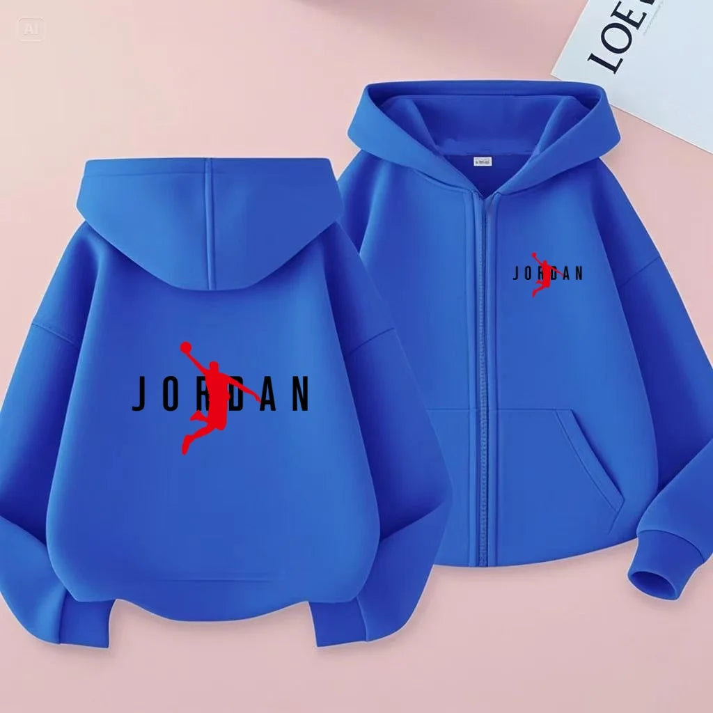 kids Autumn Winter Sweatshirt Basketball Charming Clothing Zipper Style Hoodie Girl Boy 3-12 Years Fashion Blue Black White Coat
