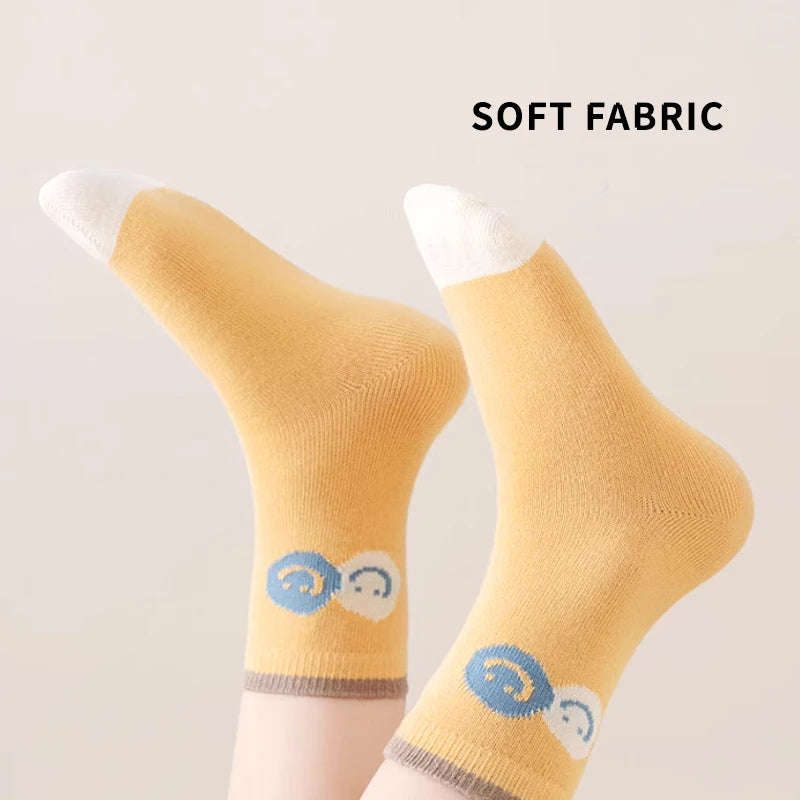 5 Pairs Cotton Solid Kids Boys Half Socks Letter Smiling Pattern  Comfotable Sweat Absorbing Elastic Socks for Children Girls