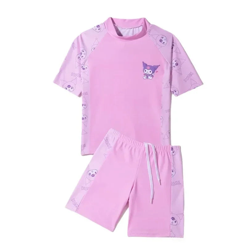 2025 Pool Sports Children Swimsuits Cartoon Short Sleeve Summer Beachwear Girls Swimsuit Kids Bikinis