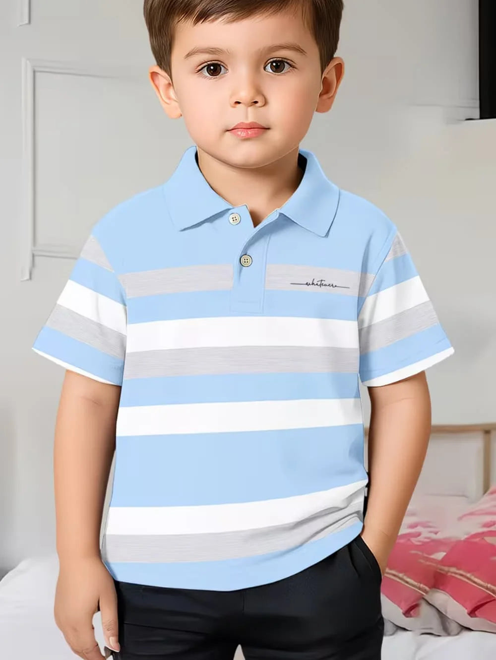 Kids Polo Shirts Striped Print Short Sleeve Polo Shirt for Boys Ummer Outdoor Casual Round Neck Fashion Boys Children's Clothing