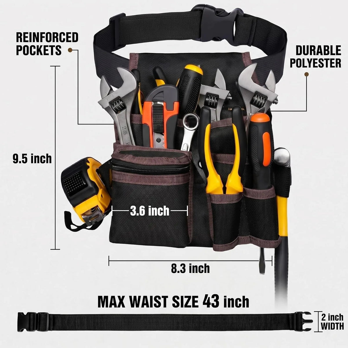 Tool Belt, Electrician Tool Pouch, Adjustable Tool Belts for Men Women, Utility Belt with Hammer Holder, Multi-Pocket Organizer