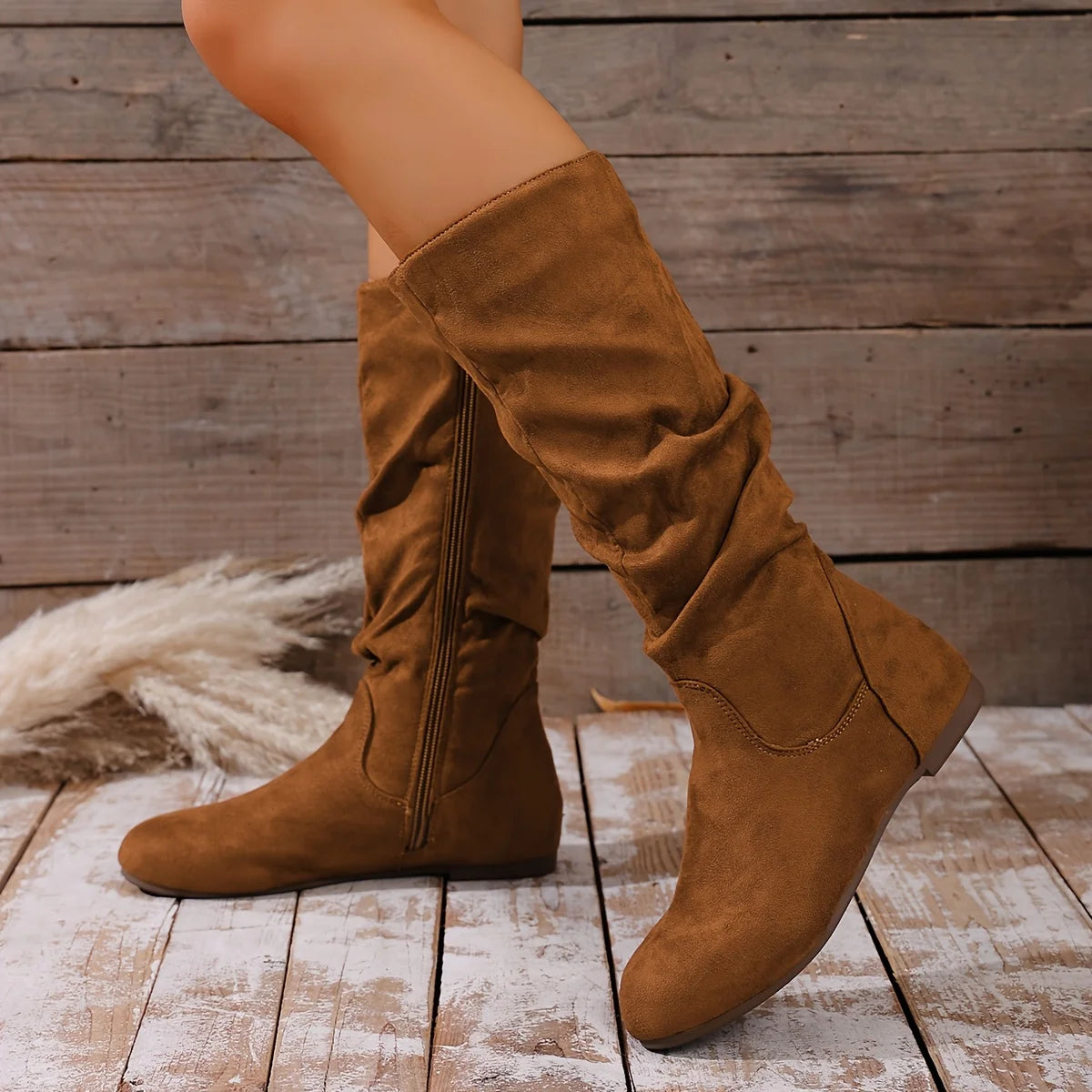 Women's High Heel Boots Round Toe Flat Side Zipper Ankle Boots Urban Style Fashion Versatile Casual Winter