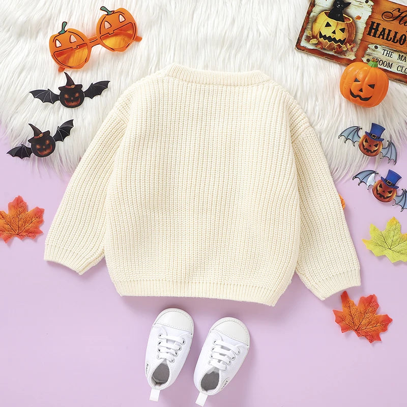 Newborn Baby Sweaters Knitted Fashion Orange Halloween Pumpkin Knitting Infant Kids Boys Girls Pullovers Tops 1-3Y Children Wear