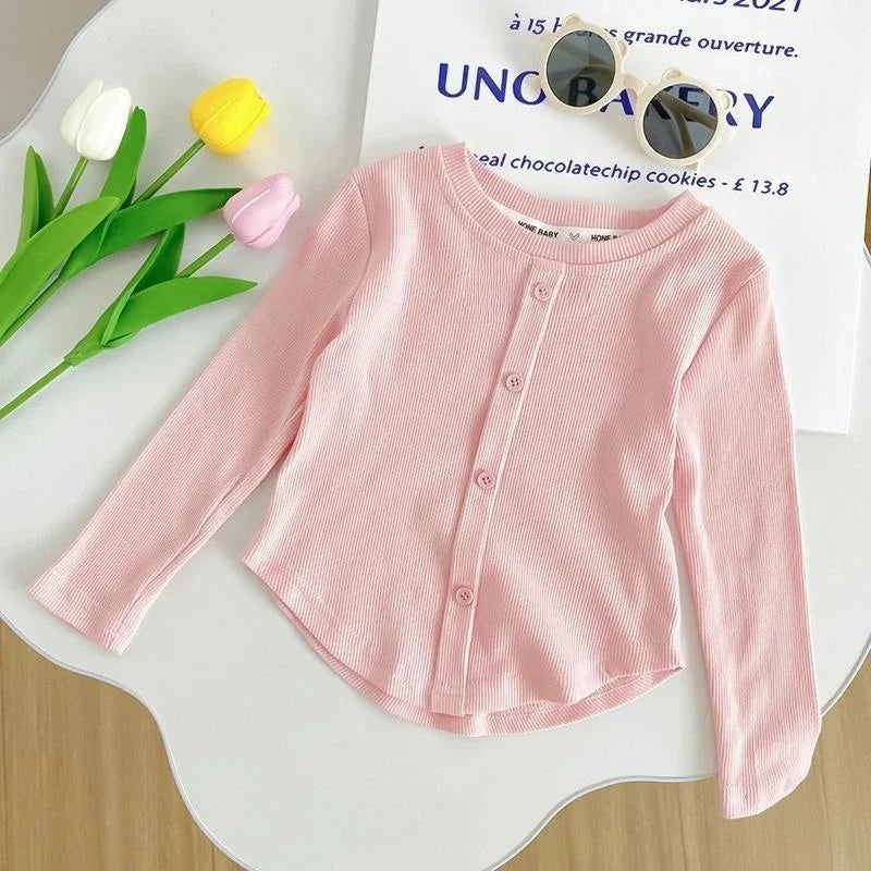 Children T-Shirts Slim Top Solid Color Fashion Breasted T-shirt Long Sleeve Girls Play Undershirt Kids Clothes for Girls
