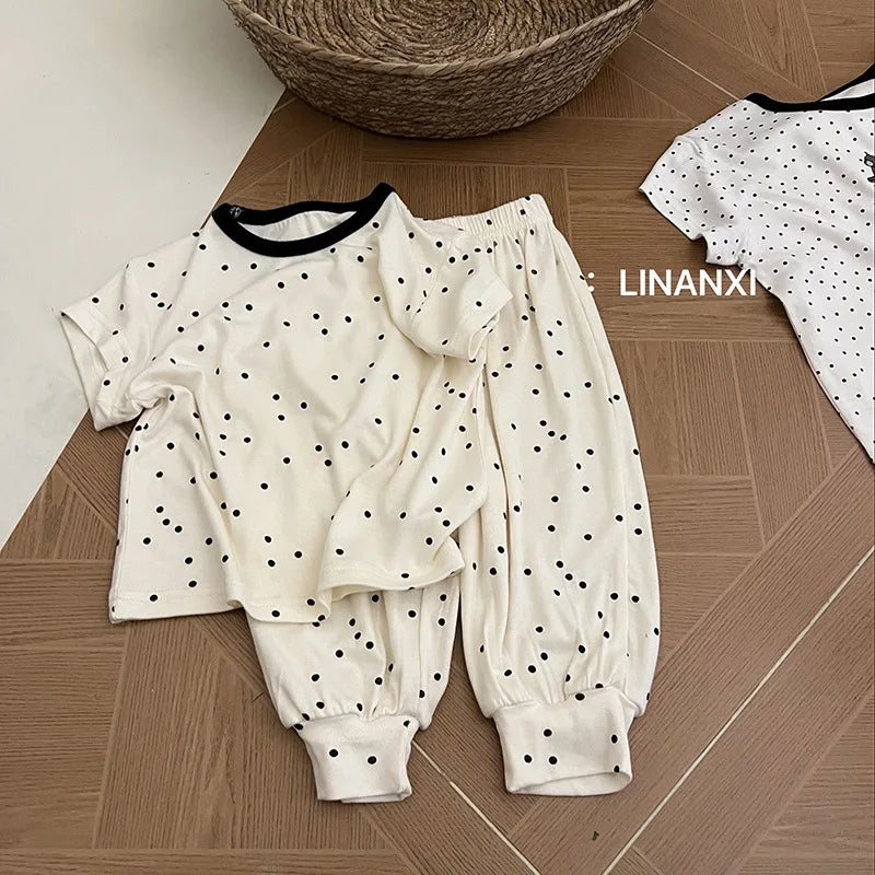 2025 Summer Kids Pajama Sets Home Wear Clothes Children's New Pajamas Knitted Set Cartoon Print Sleepwear Pajama Set
