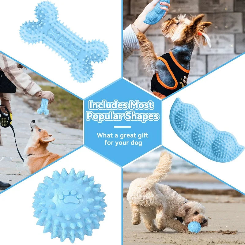 Pet Chew Toys Soft Blue Rubber Durable Molars Training Toy Chihuahua Yorkie Funny Ball Interactive Bone Treat Toys Pet Supplies