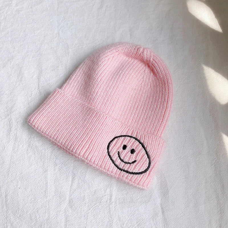 Children's smiley face hat Baby hat Fall Winter children boys and girls cute warm knit hat woolen hat trend