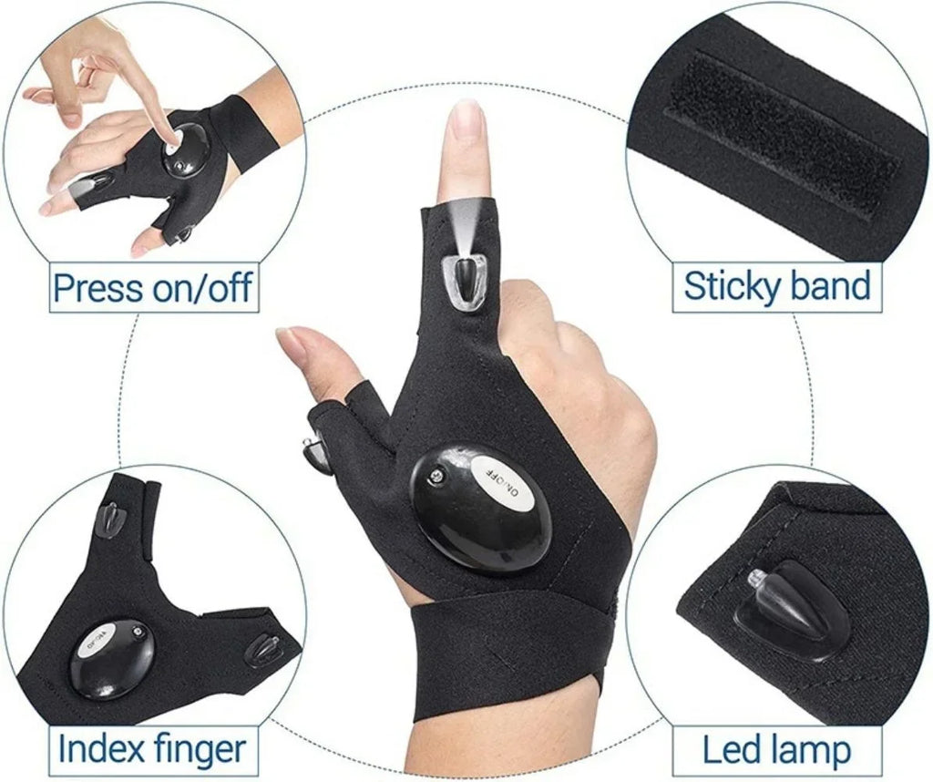 LED Flashlight Gloves for Men Christmas Gifts Fishing Camping Hiking Night Running Repairing Cars Outdoor Activities
