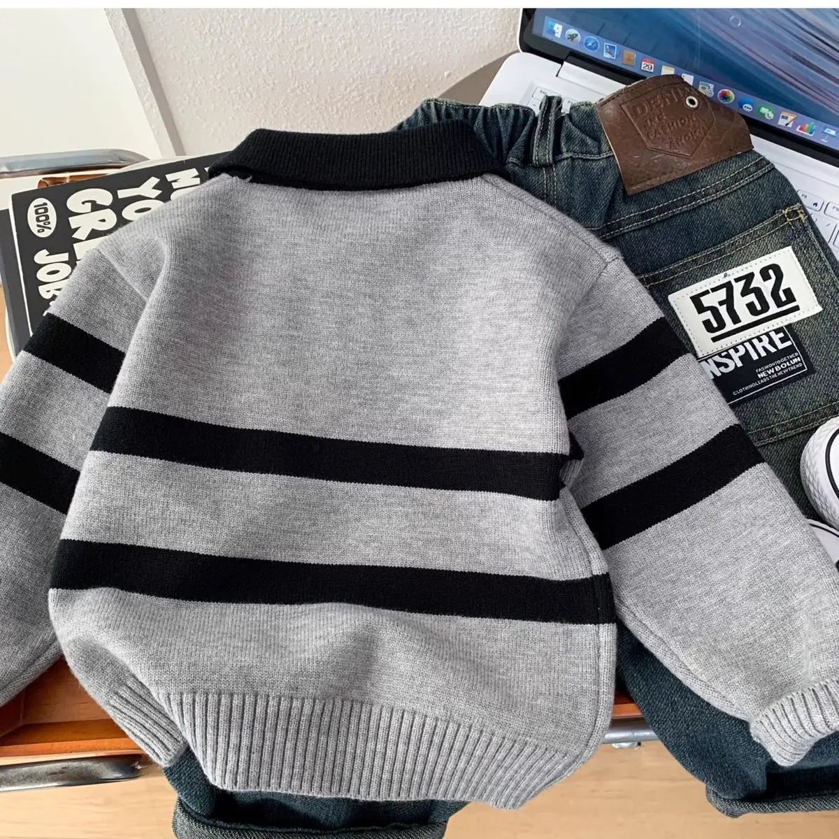 Children's Sweater Autumn/Winter New Boys' Top Casual POLO Knitted Shirt Boys' Baby Warm Bottom Shirt