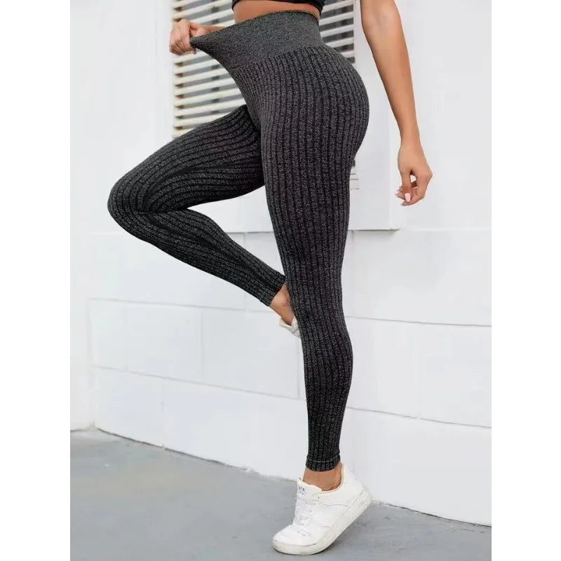 Women'S Slim Fitness Push Up Sport Legging Ladies High Waist Yoga Tights Workout Pants Casual Gym Wear Rib Screw Running Pants