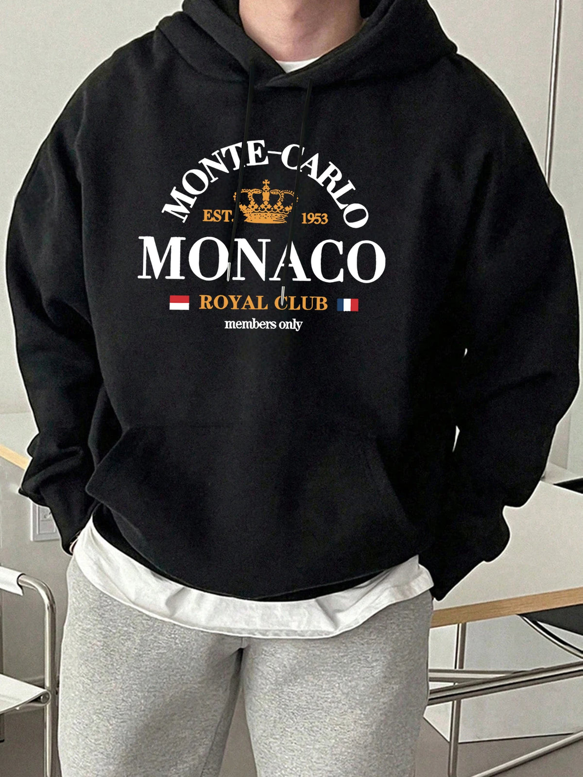 Monte-Carlo Monaco Printing Men Fashion Hoody Basics Comfortable Sweatshirts Casual Fleece Tops Oversized Street Sportswears