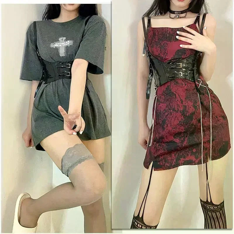 Women Fashion Belt Wide Corset Leather Corselet Modeling Waist-to-Shoulder Leather Belt Body Harness Goth Clothing Accessories
