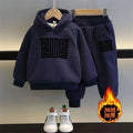 Kids Sweatshirts Sets Winter Children Plus Velvet Thick Warm Suit Boys Girls Hooded Pullover+Pants 2Pcs Cotton Tracksuit Outfits