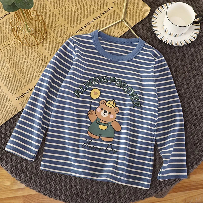 Baby Boys Girls Base Shirts Kids Long-sleeved Warmth Children's Velvet Single Tops Spring Autumn and Winter Clothes