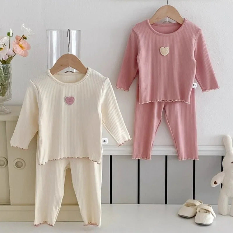 Korean Style Kids Pajama Set Cute Girls 2 Piece Sleepwear Warm Long Sleeve Autumn Winter Homewear Cozy Loungewear Outfit