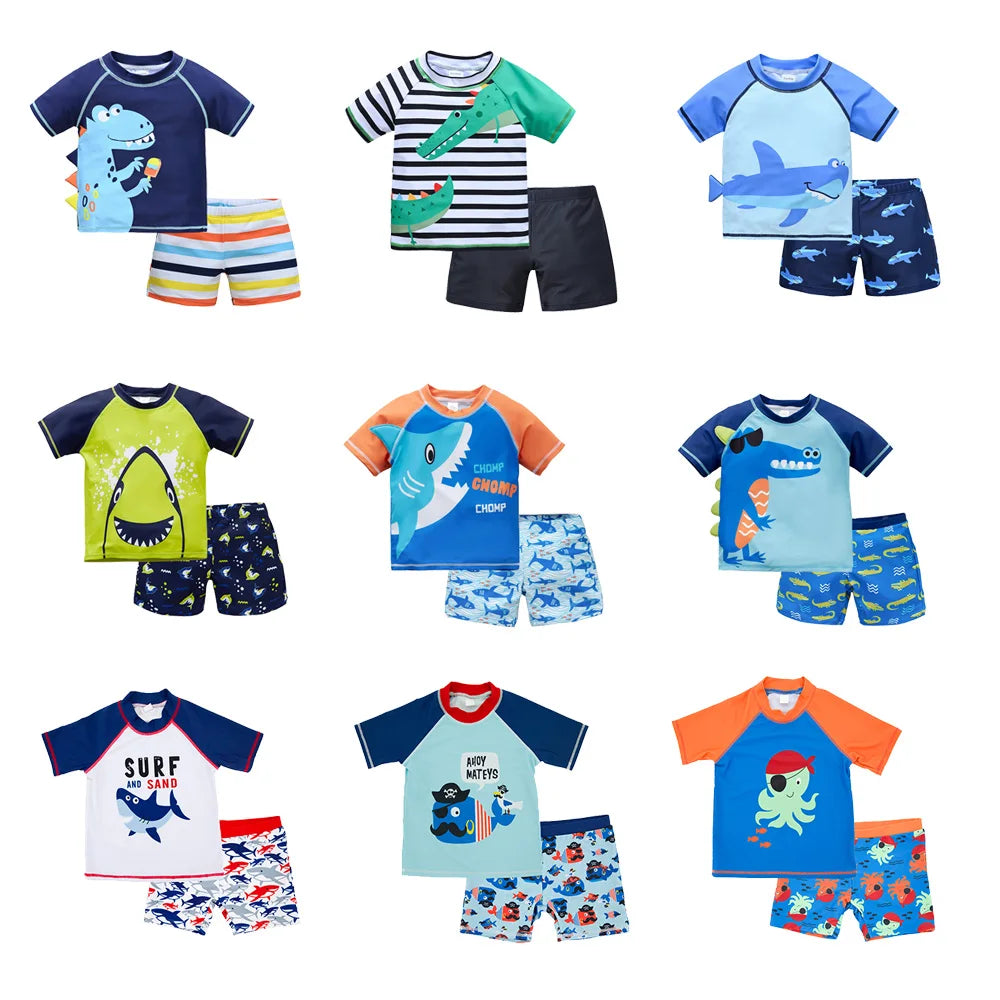 2 Pieces Boys Swimwear Summer Cartoon Printing Kids Swimsuit Children Surfing Clothing