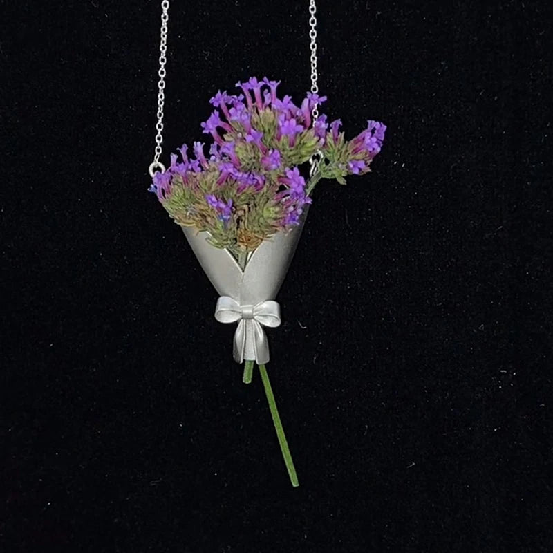 Trendy Fashion Jewelry for Women, Small Flower Bouquet Pendant Clavicle Choker