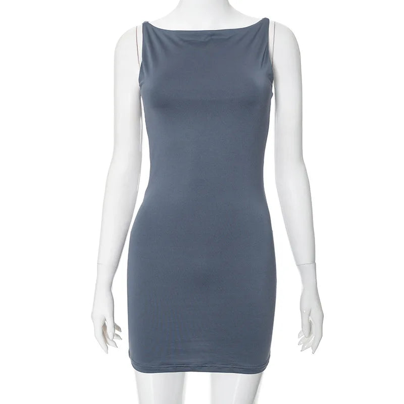 Dress Women Elegant Short Dresses Beautiful Evening Party Dress Solid Color Simple Sleeveless Vest Tight-fitting Dress