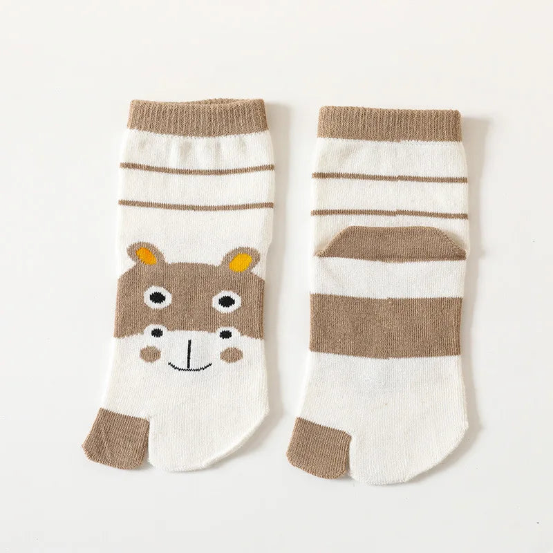 3-12Y Kids Toe Socks Girls Boys Five Finger Socks Autumn Winter High Tube Cotton Crew Socks Cute Cartoon Kawaii