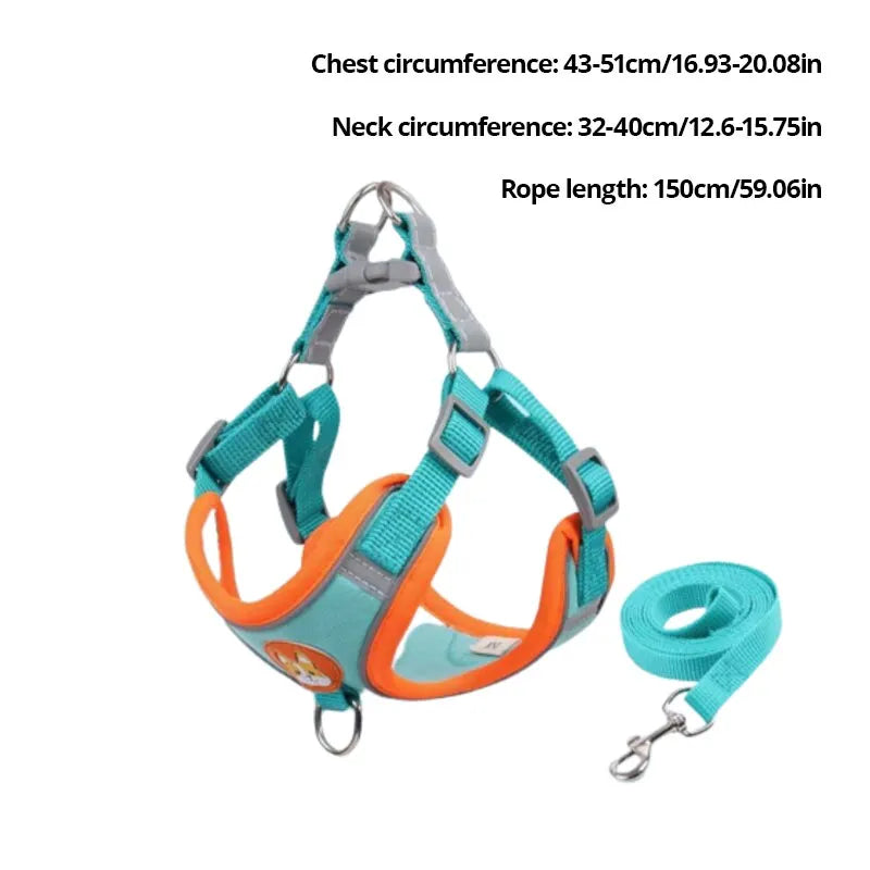 Adjustable Reflective Pet Harness Leash for Dogs and Cats, Suitable for Walking and Running