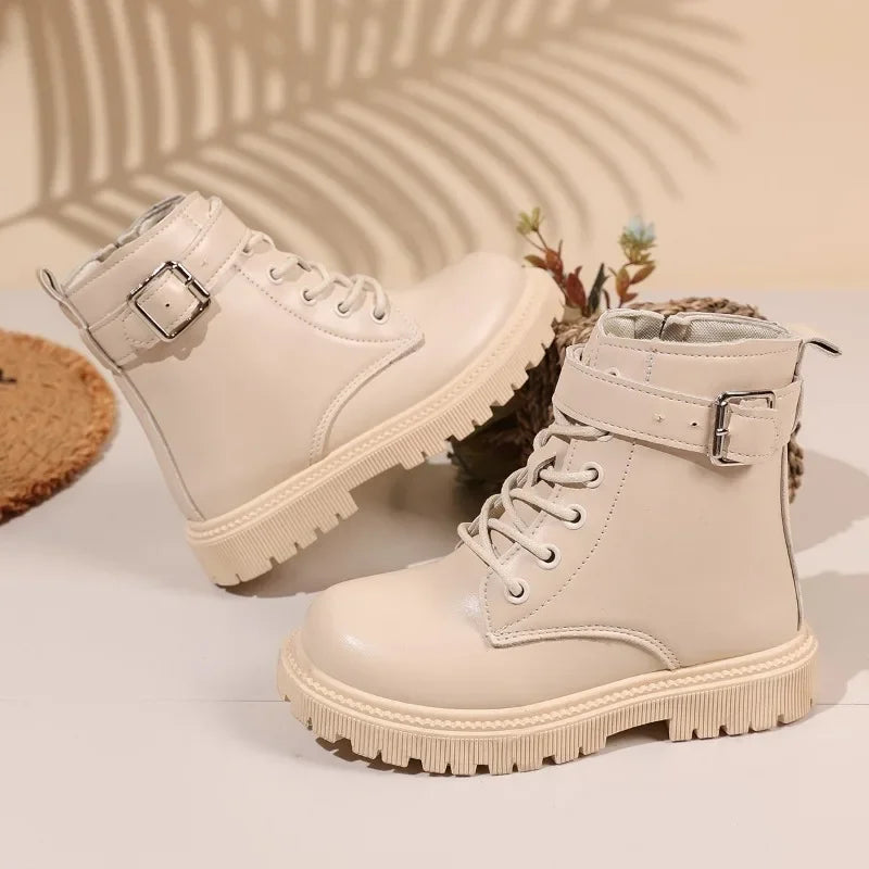 Kids Short Boots Versatile Fashion Children Leather Boots Soild Color Soft Bottom 2025 Autumn Winter New Girls Casual Boots