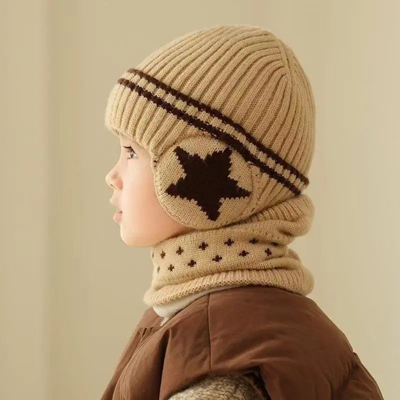 1 Set 1-10Y Children Baby Boy Winter Knit Gloves Hat Scarf 2pcs Suit Outdoor Windproof Fleece Warm Kids Ring Beanie Hat For Boys