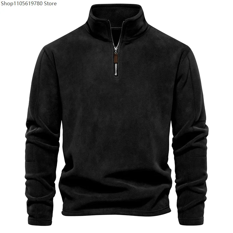 Men Autumn Winter Sweaters Standing Collar Semi-zipper Long Sleeve Sweatshirt  Polar Fleece Jacket Pullover Tops