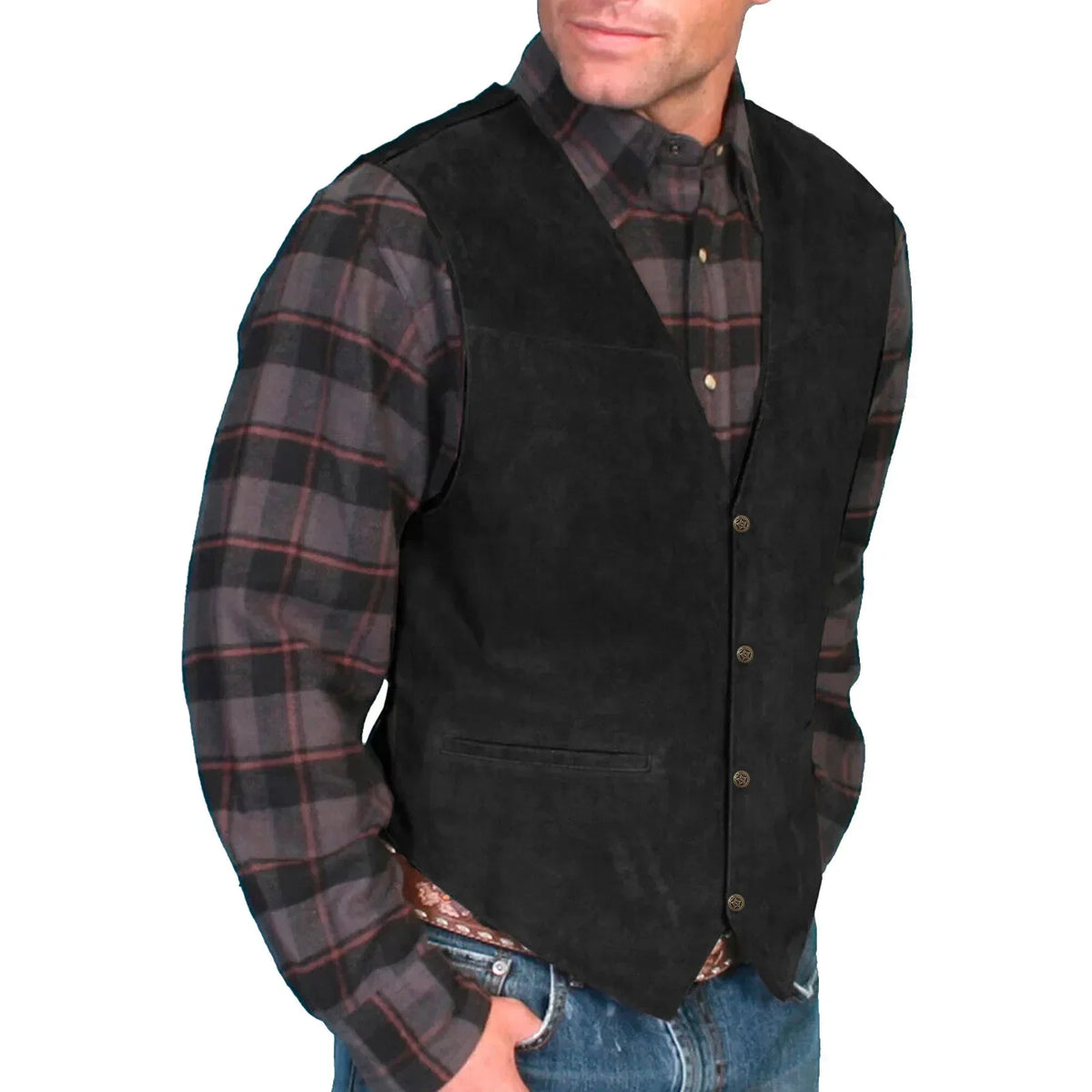 1Men'S Leather Vest V Neck Single-Breasted Western Sleeveless Men Waistcoat Motorcycle Biker Leather Jacket Club Chopper Vest