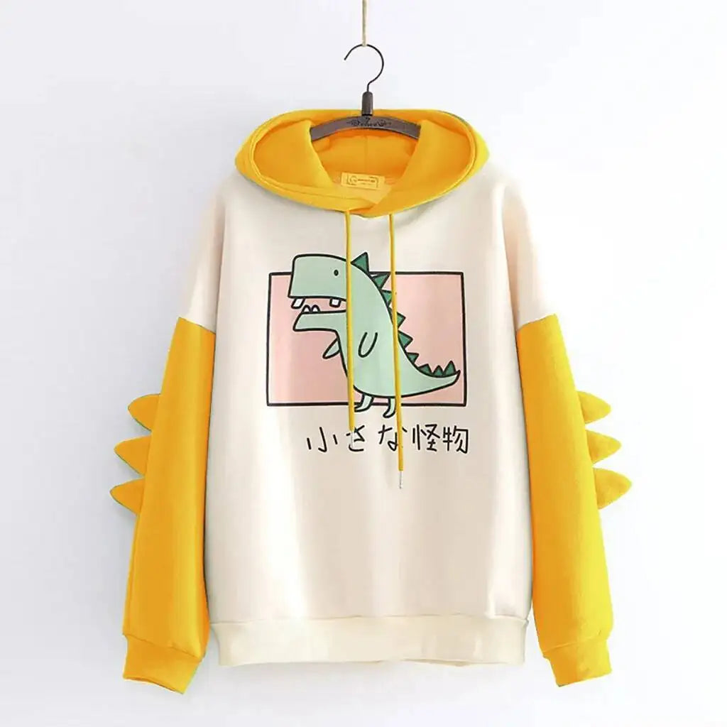 Y2K Style Women Dinosaur Hoodies Cute Horns Hooded Sweatshirts Autumn Winter Hawaii Pullovers Halloween Teenager Matching Wear