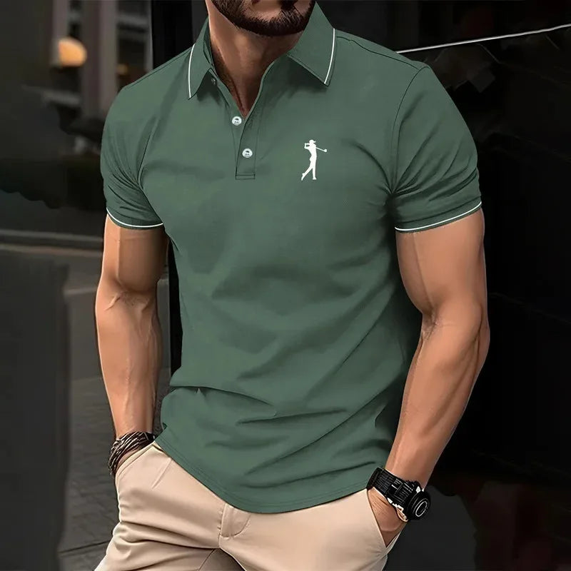 New men's polo shirt in solid color, classic men's polo shirt, short-sleeved, high-quality casual business polo shirt, social me