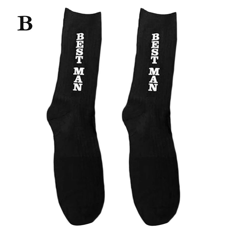 Wedding Socks Men Socks Groom Best Man Groomsman Socks Letter Socks Combed Cotton Dress Wedding Party Long Stockings