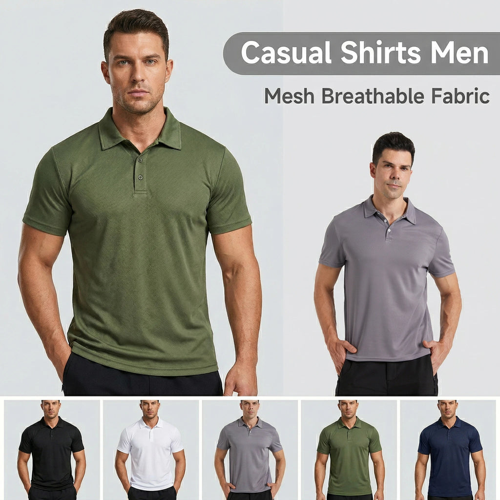 Summer Mens Polo Shirts Short Sleeve Quick Dry Solid Color Golf shirts Mesh Tops Breathable Casual Beach Wear