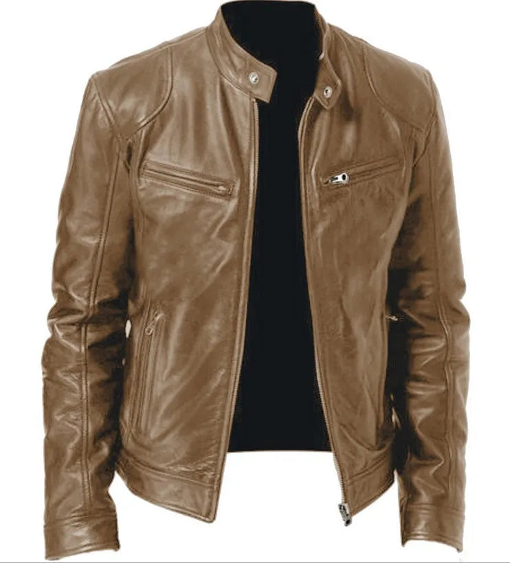 Men Coats Pu Jackets Thick Warm Coat Stand Collar Full Sleeve Zipper Jacket Open Stitch Casual Regular Autumn Winter 2024