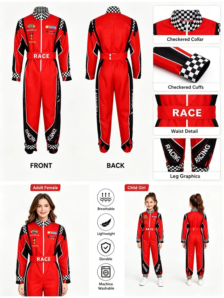 Adult Racing Outfits Kids Karting Uniforms (Includes Red Baseball Cap) Outdoor Sports Jumpsuits Halloween Carnival Cosplay Costu