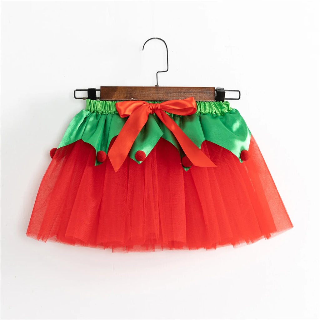 Kids Christmas Costume Dress and Headgear Cosplay Outfits for Children Girls Stage Party Mesh Tutu Skirt Dancewear Clothes