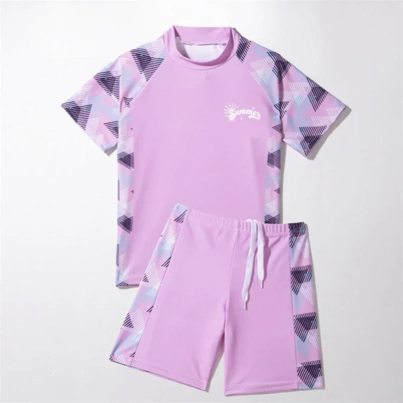 2025 Pool Sports Children Swimsuits Cartoon Short Sleeve Summer Beachwear Girls Swimsuit Kids Bikinis