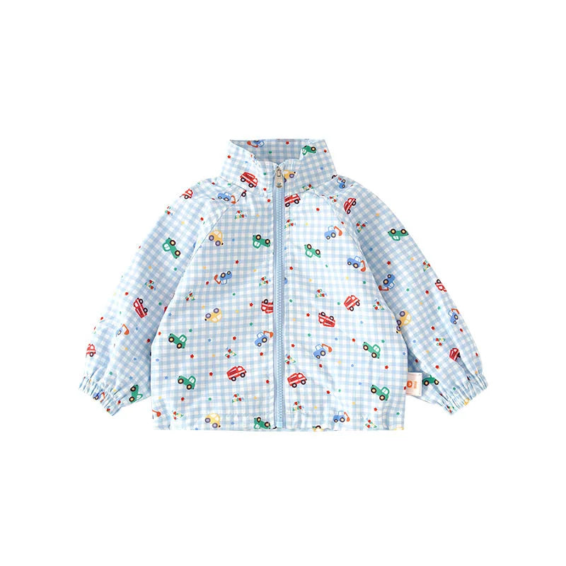 Toddler Boys Jacket Autumn Fashion Versatile Cartoon Printed Plaid Baby Boys Coats Round Neck Long Sleeves Kids Baby Boys Tops