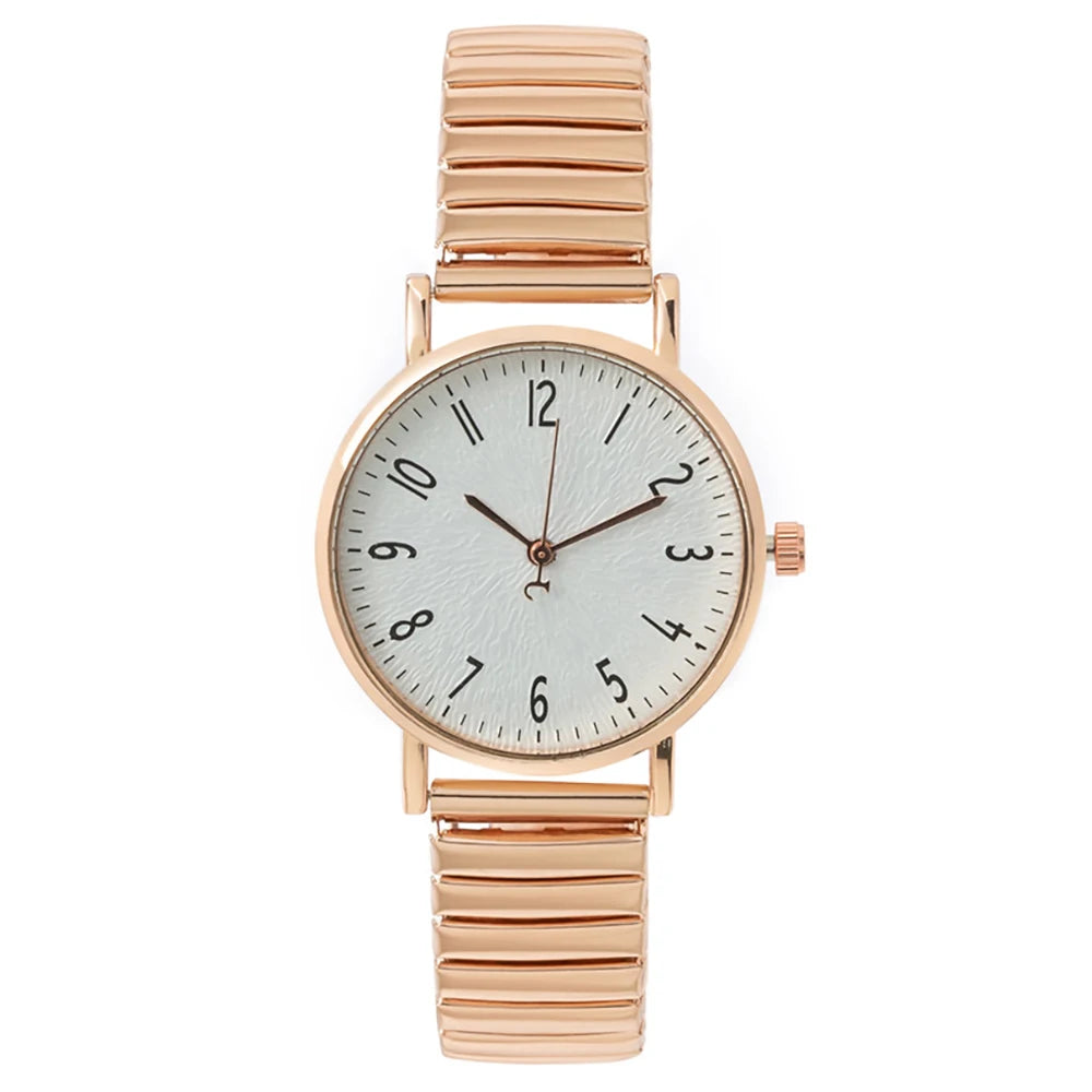 Women's Fashion Simple Digital Design Quartz Watch Casual Stainless Steel Stretch Buckleless Strap Ladies Clock Dress Watches