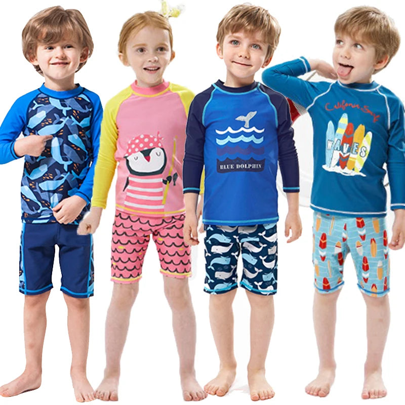 summer children swimsuit kids bathing suits boys girls top+shorts two-piece swimming set baby swimming wear whale swim clothes