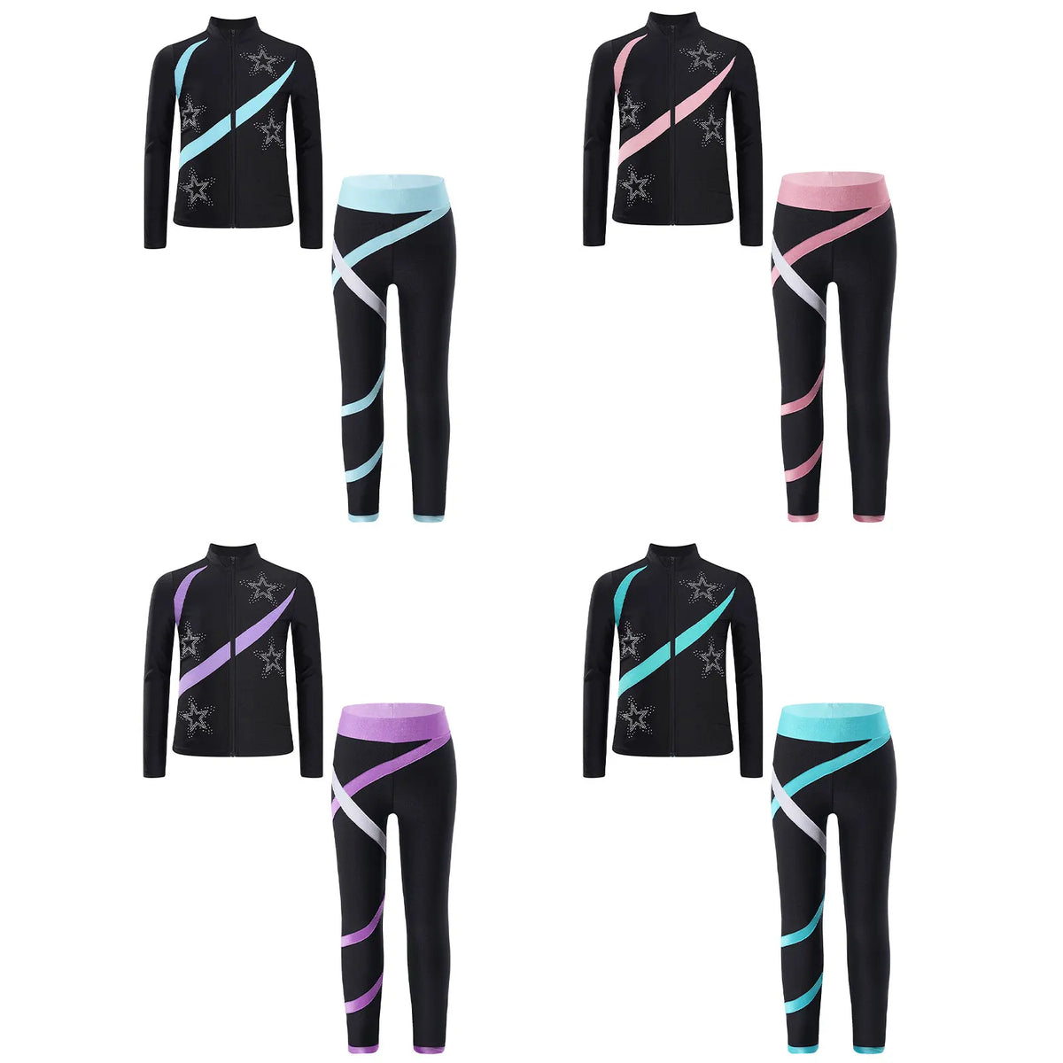 Kids Girls Sports Set Long Sleeve Zipper Sweatshirt with Leggings Children's Sport Suits for Workout Skating Gymnastics Outfits