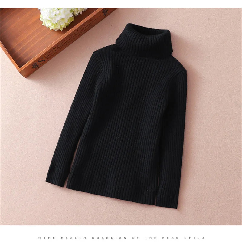Knitted Bottoming Sweater Autumn Boys Girls Turtleneck Warm Knitwear Kids Casual Pullover Spring Children Clothes 2-12 Years
