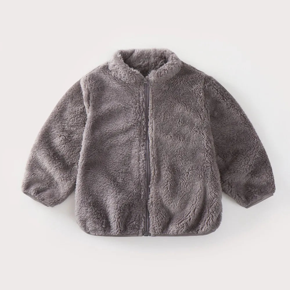 Baby Boys And Girls Plush Coat Solid Color Casual Kids Long Sleeve Outerwear Fall Winter Warm Plush Jacket Children's Clothing