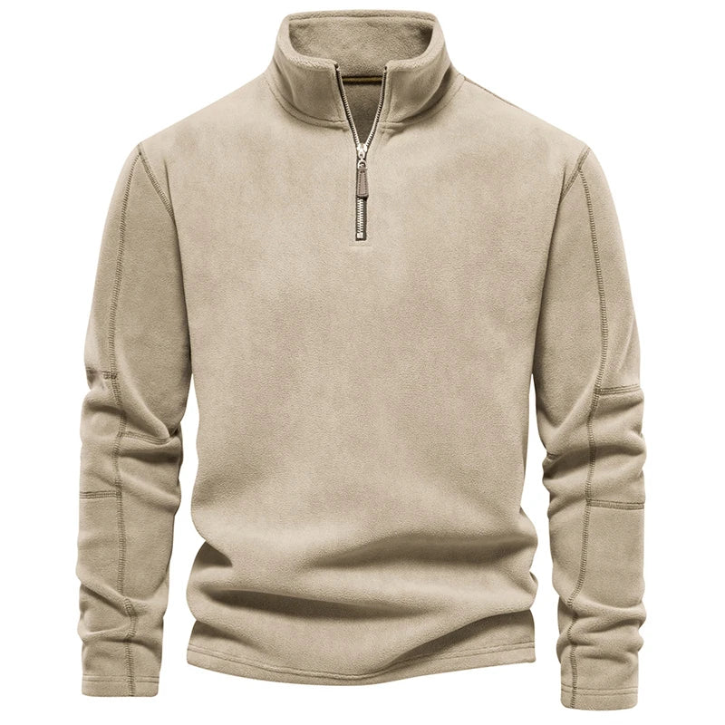 Men Autumn Winter Sweaters Standing Collar Semi-zipper Long Sleeve Sweatshirt  Polar Fleece Jacket Pullover Tops