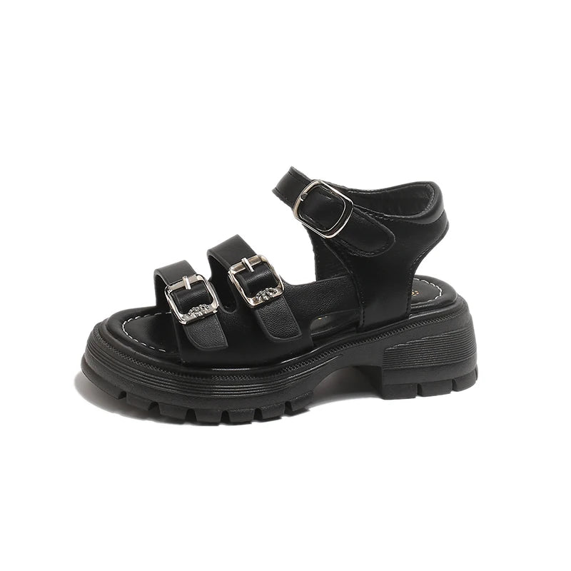 2026 Children Sandals for Girls Summer New Fashionable Double-buckle Comfortable Soft Sole Casual Thick Bottom Kids Beach Shoes