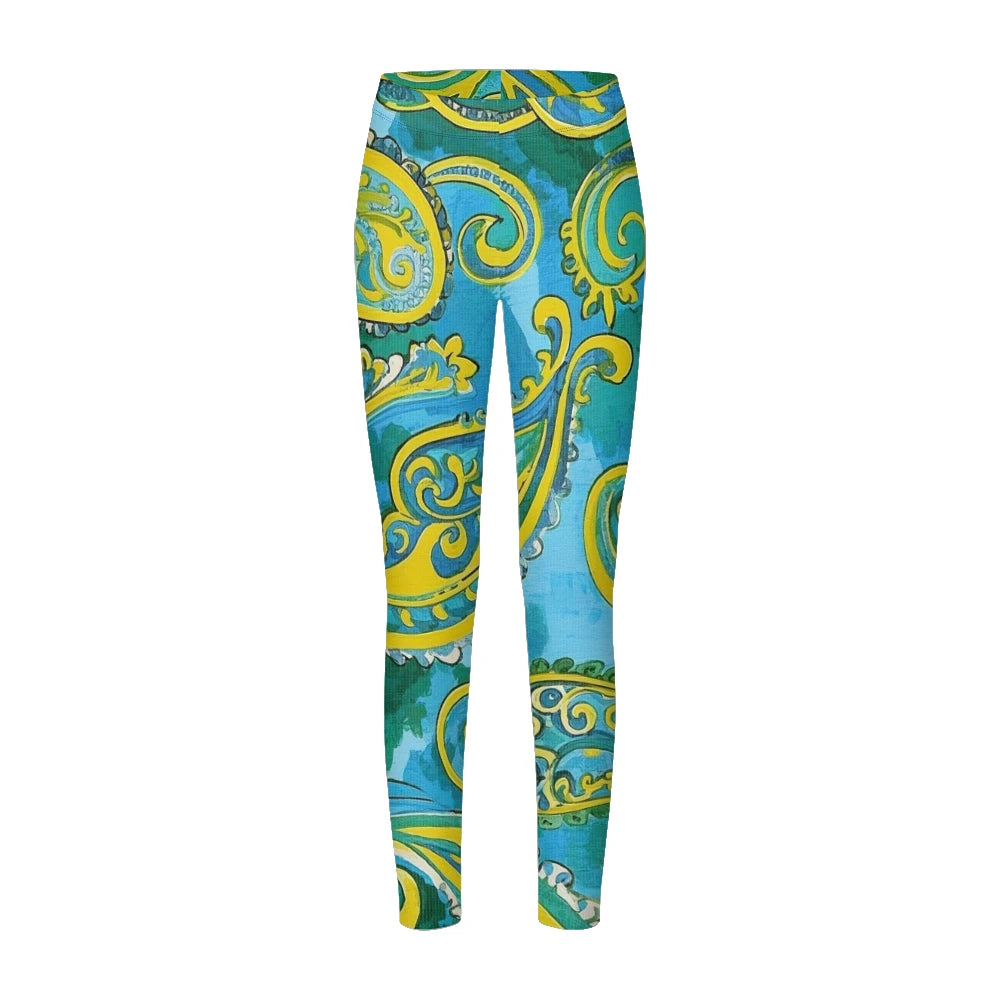 Women High-Waisted Vintage Paisley Print Sports Leggings Full Length Athletic Pants for Yoga Fitness and Casual Boho Chic Wear