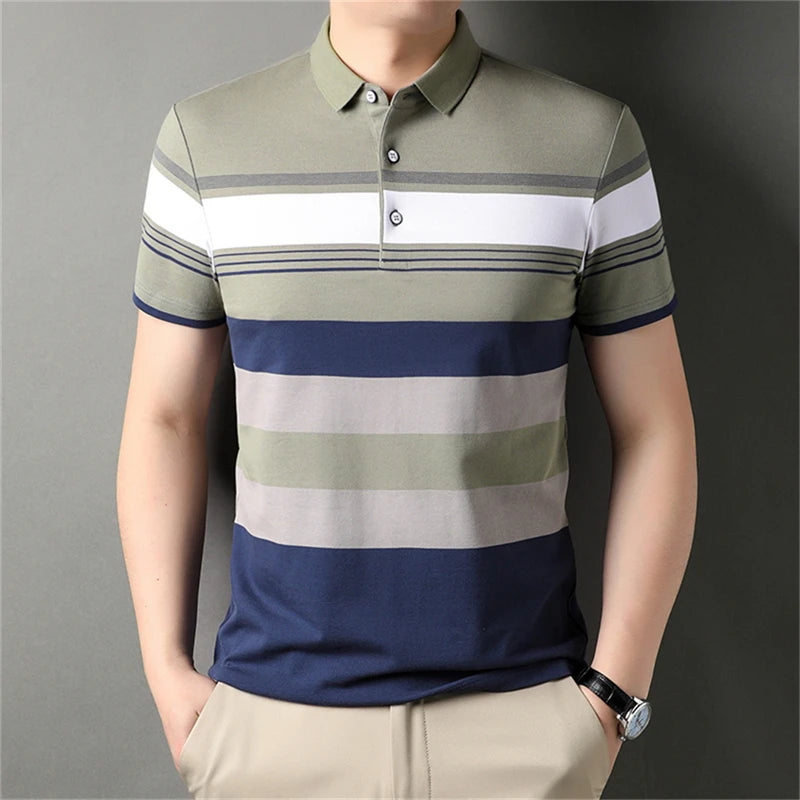 Retro Stripe Graphic Polo Shirts For Men Simple Fashion Daily Wear 3D Printed Father Polo Shirt Casual Breathable Oversized Tops
