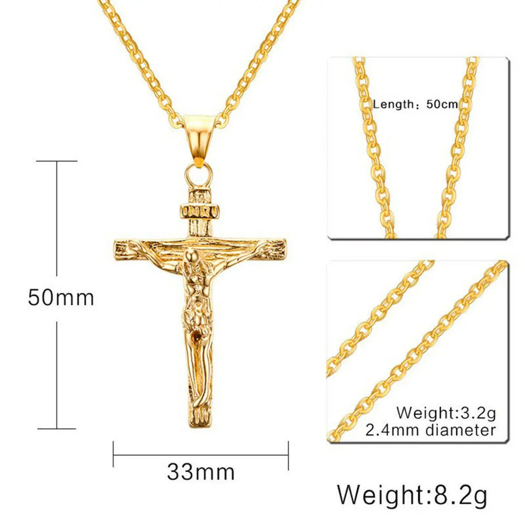 Fashion Crucifix Jesus Christ Men Jewelry Gold Brown Silver Color Metal Cross Pendant With Neck Chain Necklaces For Women