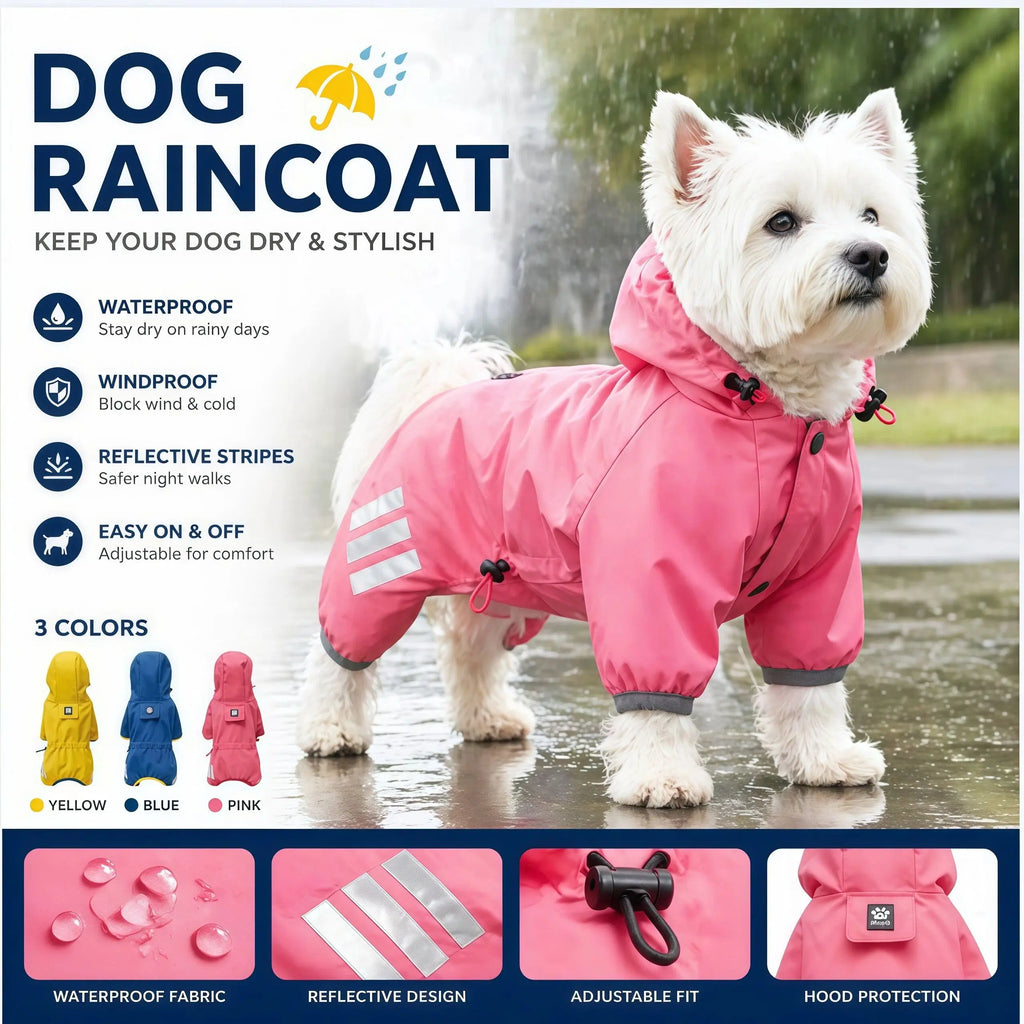 Pet Dog Reflective Waterproof Raincoat Pet Clothes Chihuahua Rain Coat Small Medium Dogs Puppy Jumpsuit Raincoat Pet Clothing